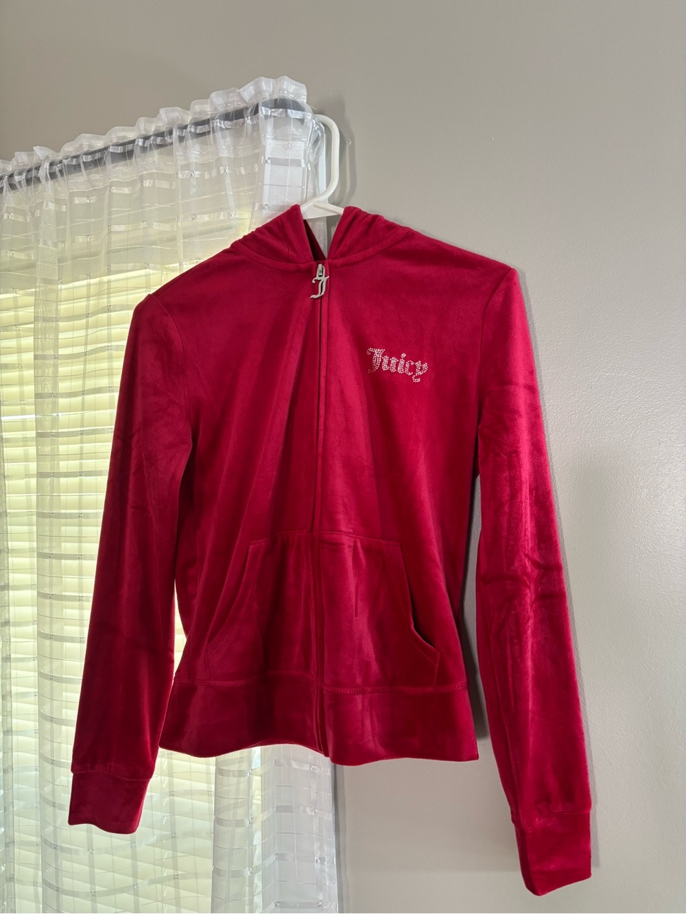 Juicy Couture Pink Velour Zip Hoodie with Rhinestone Logo